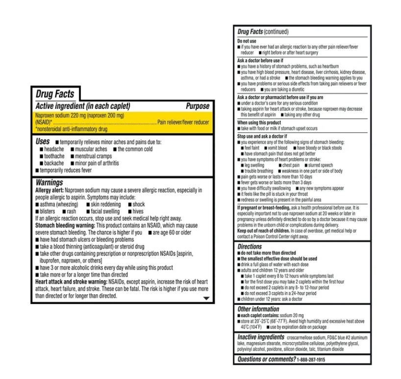 Equate All Day Pain Relief Naproxen Sodium Caplets, 220 mg (200 Count)