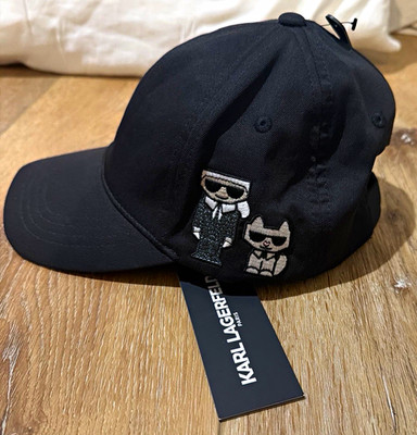 Karl Lagerfeld Paris Black Baseball Cap Logo Choupette Adjustable One Size