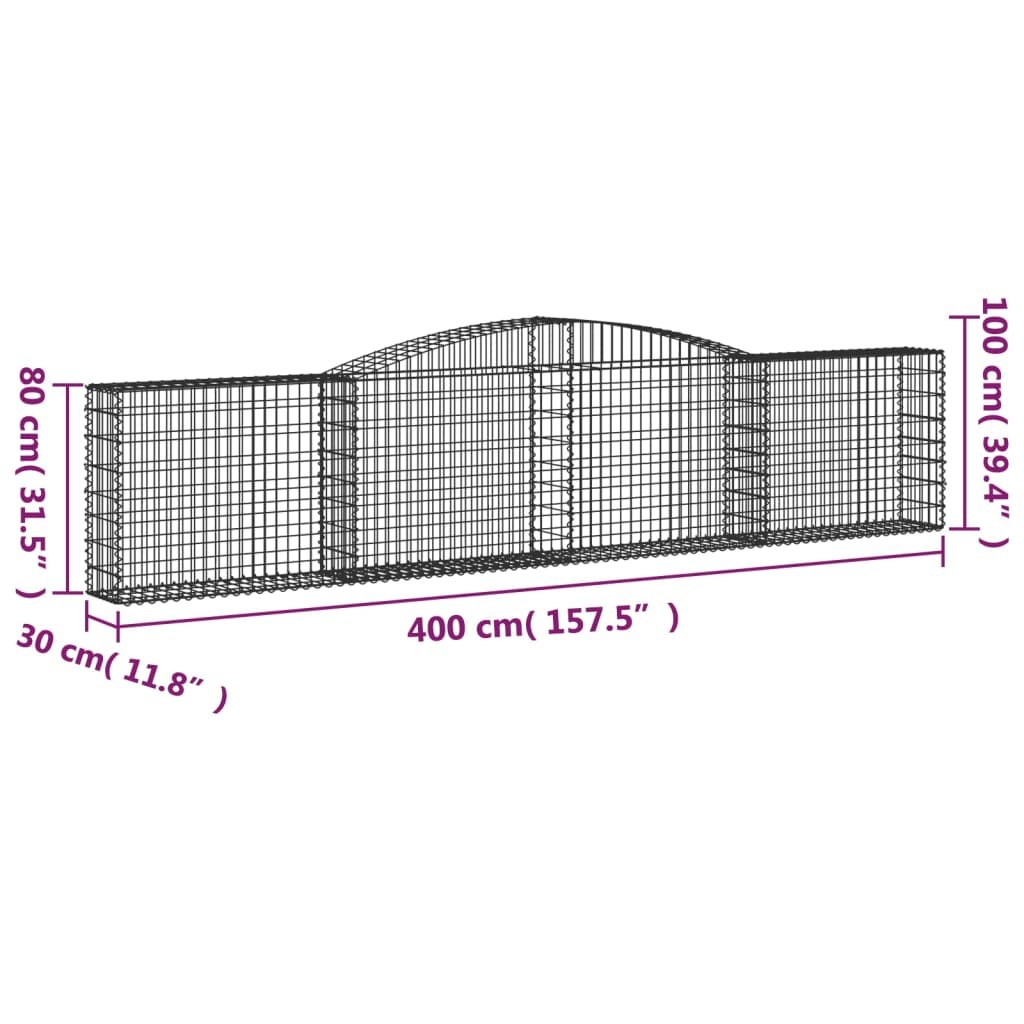 vidaXL Gabbione Decorativo ad Arco in Ferro Zincato 400x30 cm di Design - 2