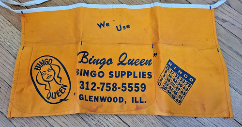 BINGO QUEEN Vintage 1960s Canvas Bingo Apron Bingo Player Pouch Apron STAINS