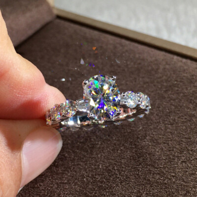 4kt Oval Diamant Solitär Damen Verlobungsring Memoirering Weißgold-Finish Silber