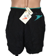 NWT VTG 90s SPEEDO Elastic Drawstring Swimwear swim trunks XL Black/Teal