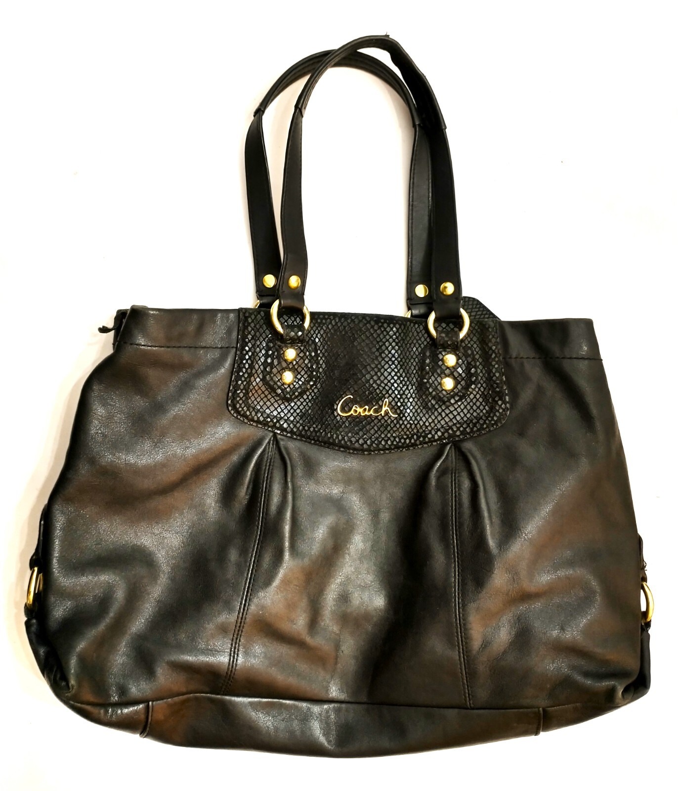 Coach Ashley Black Leather Carryall Python Purse … - image 1