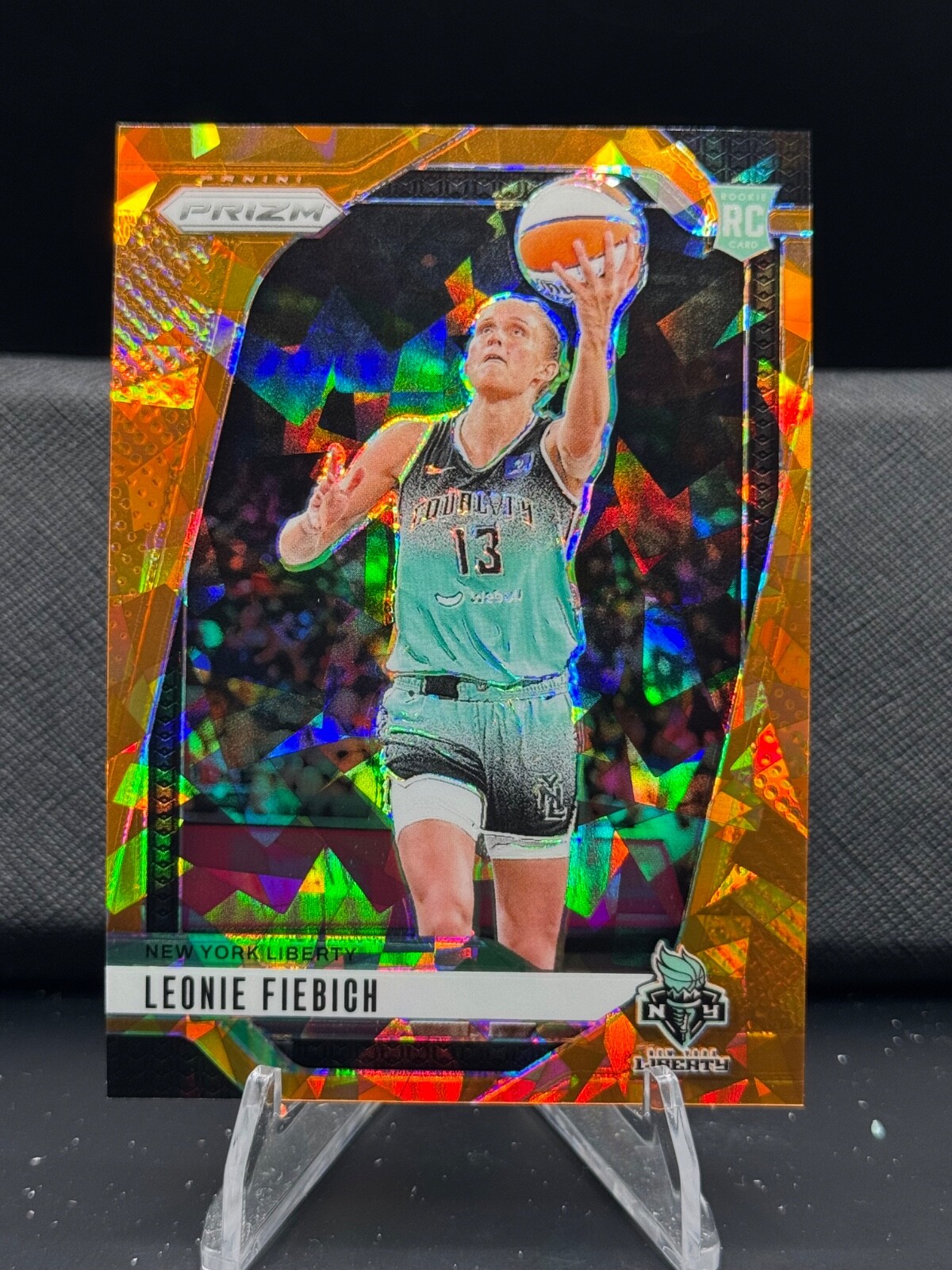 2024 Panini Prizm WNBA - Leonie Fiebich, #30 - Orange Ice - New York Liberty