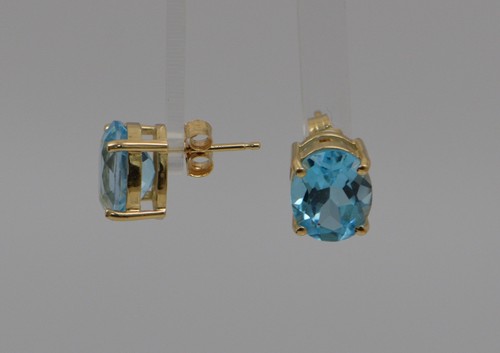 14K Gelbgold Oval Blau Topas Ohrringe - Bild 12 von 12
