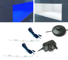LED Light Blue White Strips Set Foot Switch Power Adapter Mains Powered