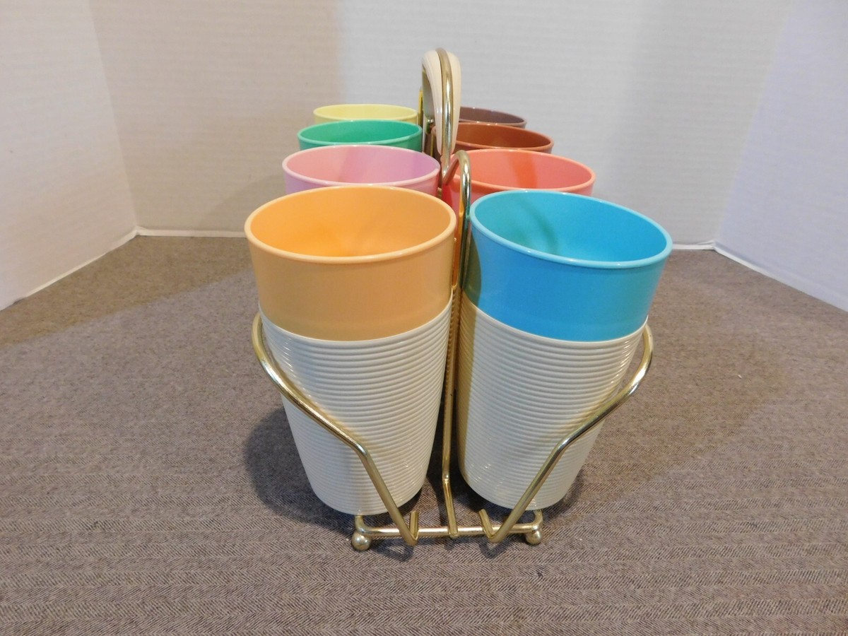 Vintage Raffiaware Thermo Temp Tumblers Set of 8 with Carrier | eBay