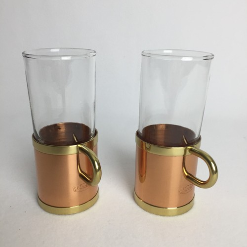 Vintage Beucler Copper & Brass Irish Coffee Glasses Cups Cork Lining Lot of 2 - Picture 2 of 15