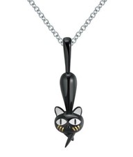 925 Sterling Silver Black Cat Pendant Necklace Charm Black #3