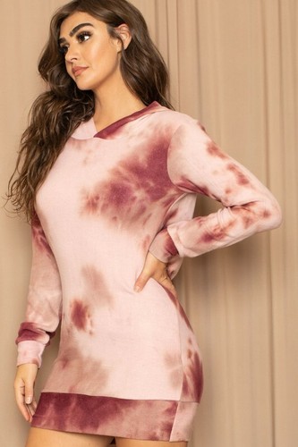 Women's Tie Dye Long Sleeve Hoodie Mini Dress Jumper Casual Sweatshirt - Picture 9 of 14