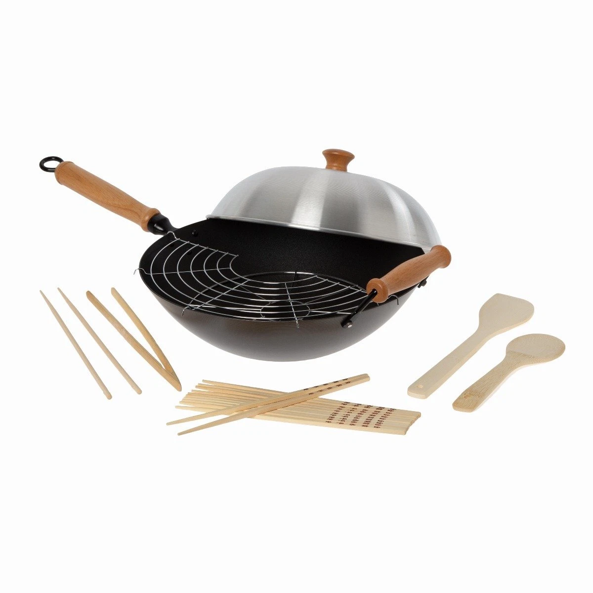 Joyce Chen Professional Series 14" Carbon Steel Excalibur Nonstick Wok 10-Piece