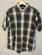 Ralph Lauren Shirt Men XL Button Down Plaid Tartan Navy Pony Logo Short Sleeve
