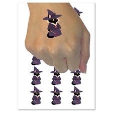 Witch Cat with Wand Halloween Temporary Tattoo Water Resistant Fake Body Art Set