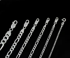 New Solid Sterling Silver Figaro Chain Necklace Various Lengths And Widths 
