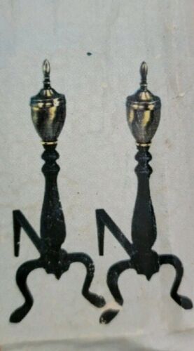 NEW IN BOX WILSHIRE Fireplace Andirons Urn Style Antique Brass & Black Finish! - Picture 1 of 7
