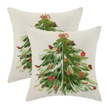 Watercolor Green Tree Pillow Covers 20x20 Inch Set of 2Nature Forest Decorati...