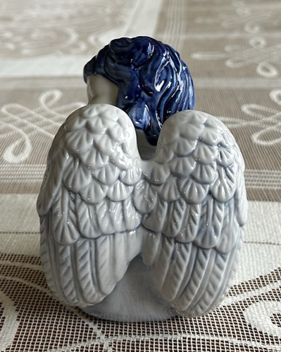 FIGURKA ANIOŁA DELFT HOLLAND ŚPIĄCEGO NIEBIESKO-BIAŁY CHERUBIN VINTAGE 4 3/4" - Zdjęcie 5 z 11
