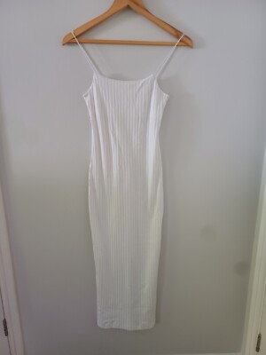 ribbed bodycon dress zara white size 8 Small summer Strappy long party sexy Chiffon Bridesmaid Dresses & Occasion_Evening & Cocktail Shoe Size:14 USA