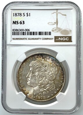 1878-S $1 Morgan Silver Dollar NGC MS 63 Rainbow Toner Both Sides
