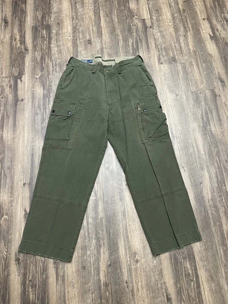 Vintage Polo Ralph Lauren Cargo Pants Mens 36x28 Green Military Trouser  Cotton