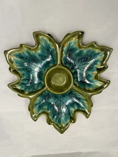 Vintage Mid Century Modern Drip glaze Leaf Shape Relish, Chip & Dip. 