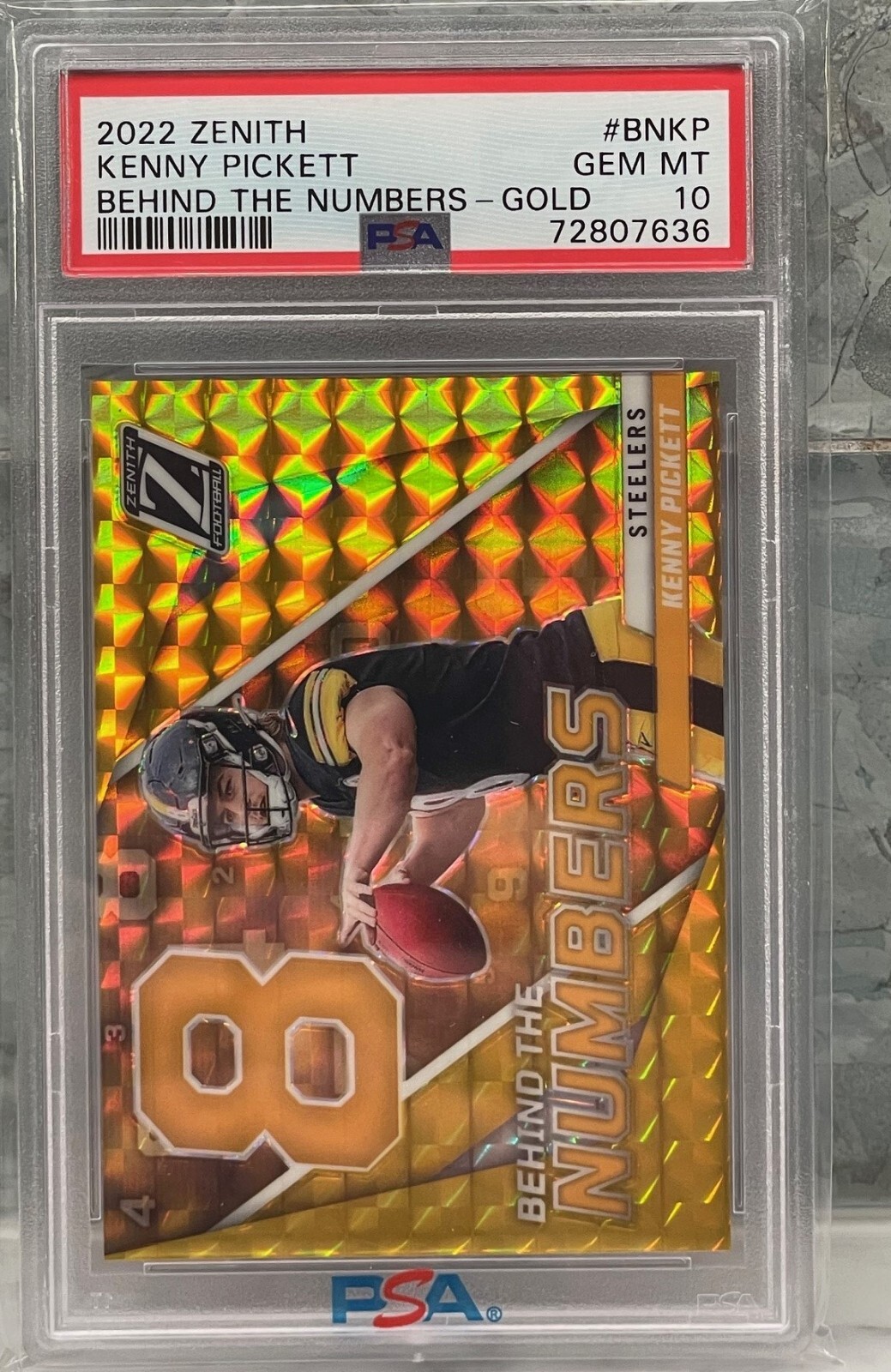 2022 Zenith Behind the Numbers Gold Prizm KENNY PICKETT /10 RC PSA 10 JSY # SP