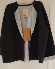Ladies 3/4 Sleeve Short Black Jacket With Grey Waffle Tones Xs-l Sizes 6 8 12 16