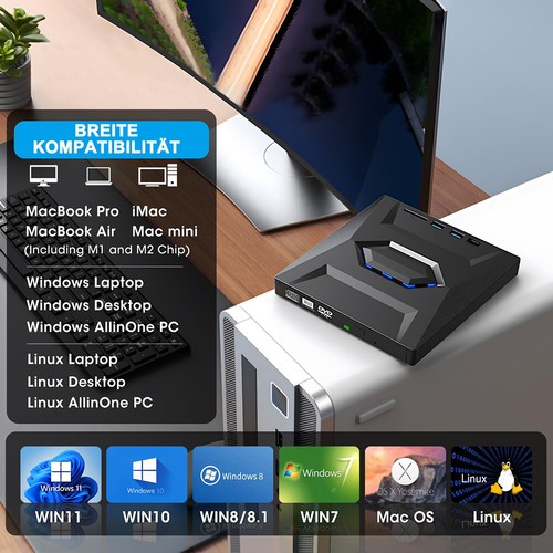 USB3.0 Blu Ray Externes Laufwerk DVD CD BD UHD Brenner Player für Laptop PC - Bild 13 von 16