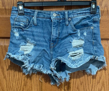 MOSSIMO Womens 4 / 27 Blue Cut-Off High Rise Distressed Blue Denim Shorts