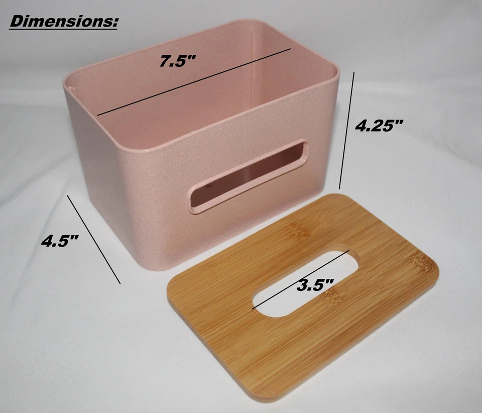 SMALL Bamboo Tissue Box Cover Holder Rectangular Pink Plastic Double Slot, Style - Image 2 of 2