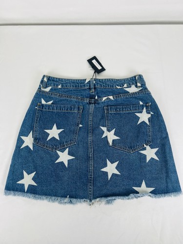 Fringe Denim Jean Small Mini Skirt Patriotic Stars NEW $50 - Picture 3 of 7