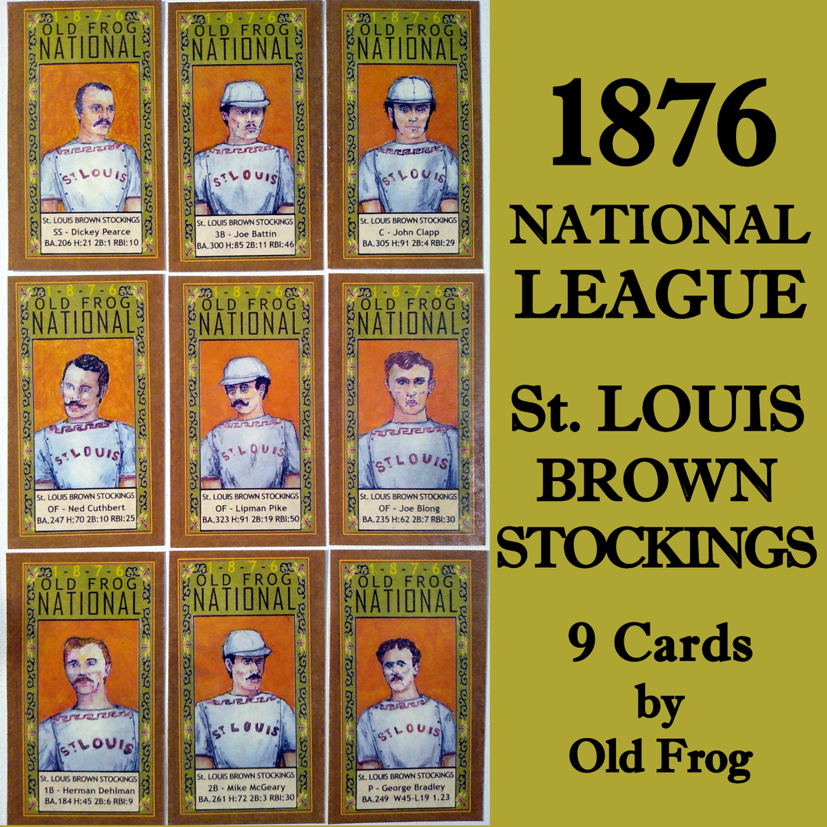 アンティークフレームE★1920年代超希少MAJ LINDMANツリーカード入り Old Frog 1876 ST. LOUIS BROWN STOCKINGS NATIONAL LEAGUE 9 card