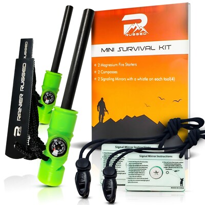 Magnesium Ferro Rod Fire Starter with Signaling Mirror (Pack of 2 each)