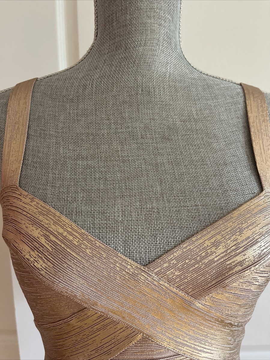 Herve Leger Foil Sweetheart Rose Gold Bandage Short Dress Size S NWT | eBay