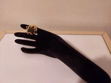 statement black natural ridged nugget stone ring adj sz6-8 free form art