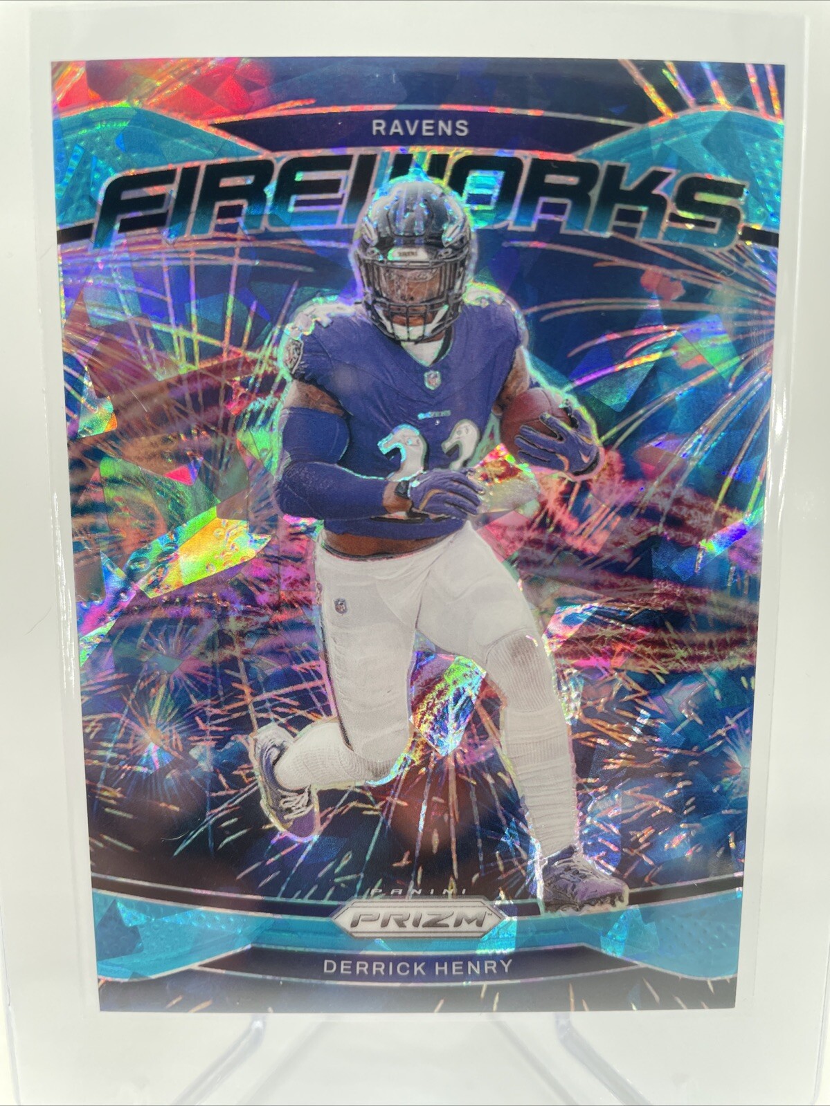 2024 Panini Prizm Derrick Henry Fireworks Blue Cracked Ice /99 Ravens
