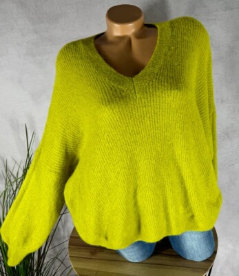 Flauschiger legerer VNeck Pullover  ALPAKA WOLLE  Italy LIME  38 40 42