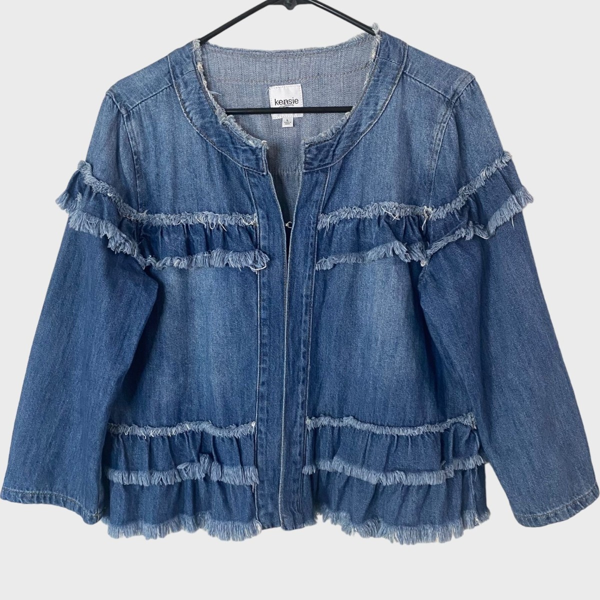 Veste En Jean Délavé Bleu Clair Kensie - Taille L, Occasion Très Bon état Avec Détails Effilochés