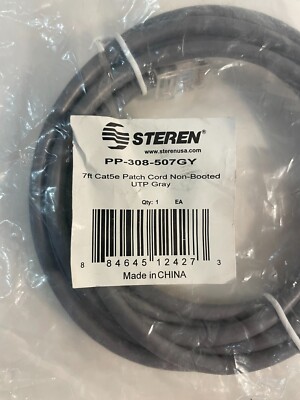 7ft Cat5e Patch Cord Non- Booted UTP Gray PP-308-507GY Steren New Cable