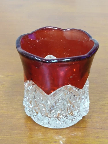 EAPG McKee Brothers HEART BAND Ruby Stained Pattern Glass TOOTHPICK HOLDER