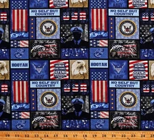 Cotton American Navy USA Military Prints Blue Fabric Print by the Yard D564.65