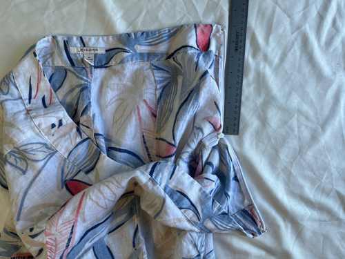 JM Collection Skirt 16 Blue Pink Ivory Floral 100% Linen Calf Midi Hawaii - Picture 7 of 7