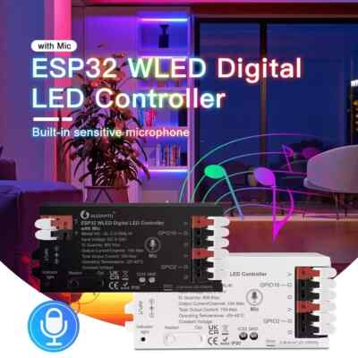 WLED Digitale LED Strip Controller met UART en Microfoon - ESP32 - Dynamische kleuren