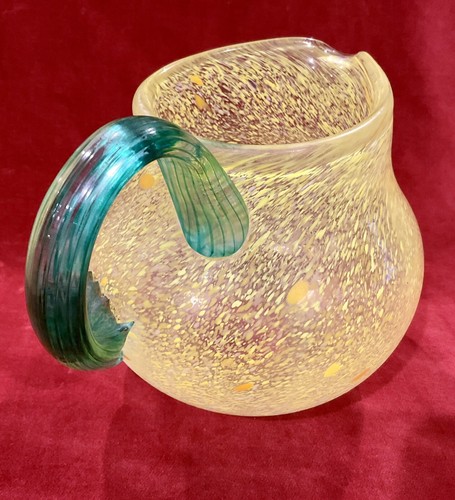 VTG KOSTA BODA GUNNEL SAHLIN LEMON SPECKLED PITCHER GREEN LEAFED HANDLE 89016 - Picture 18 of 20