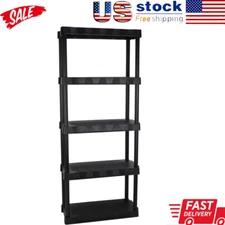 5-Shelf Plastic Garage Storage Shelf Shelves Organizer Heavy Duty Shelving Rack