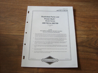 Briggs & Stratton Illustrated Parts List Power Built 28E700 to 28E799 PWI