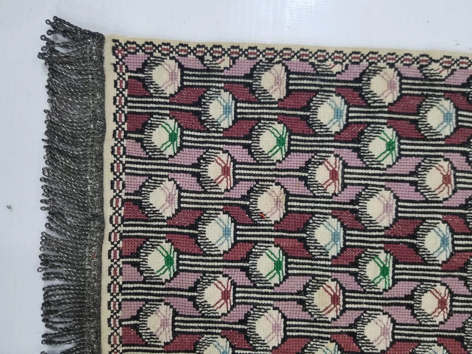 Vintage French Handmade Geometric Pattern Tablecloth 46x30cm - Image 3 of 4