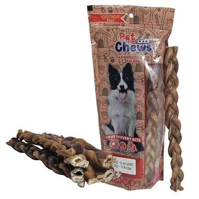 12'' Jumbo Braided Bully Sticks for Large Dogs - Ultra Thick 3-Strand Twist (7...