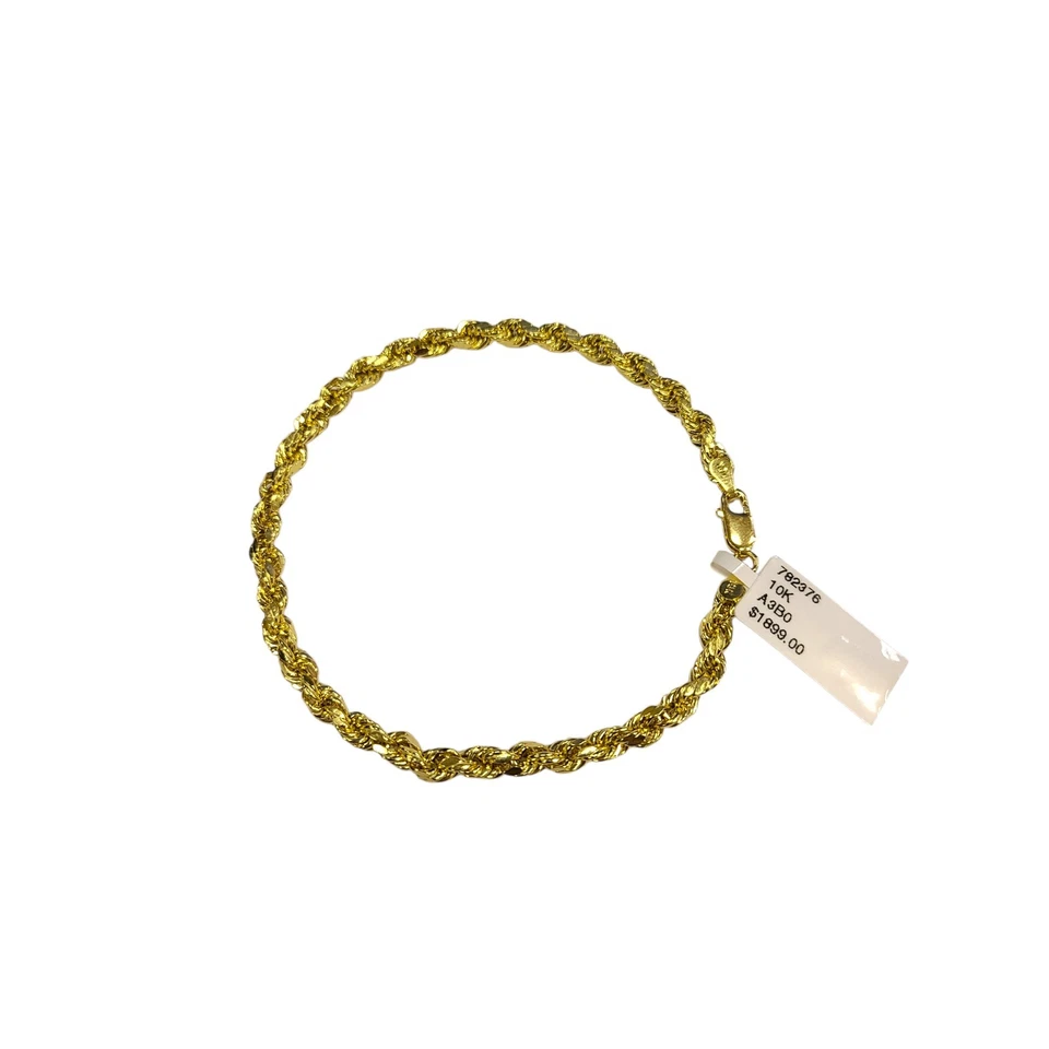 Brazalete de cuerda de oro amarillo de 10k real 8 pulgadas 4 mm cortes de diamante hombres mujeres 10KT Foto 2 de 4