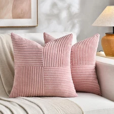 2 Packs Blush Pink Decorative Throw Pillow Covers 18x18 Inch for Living Room Cou